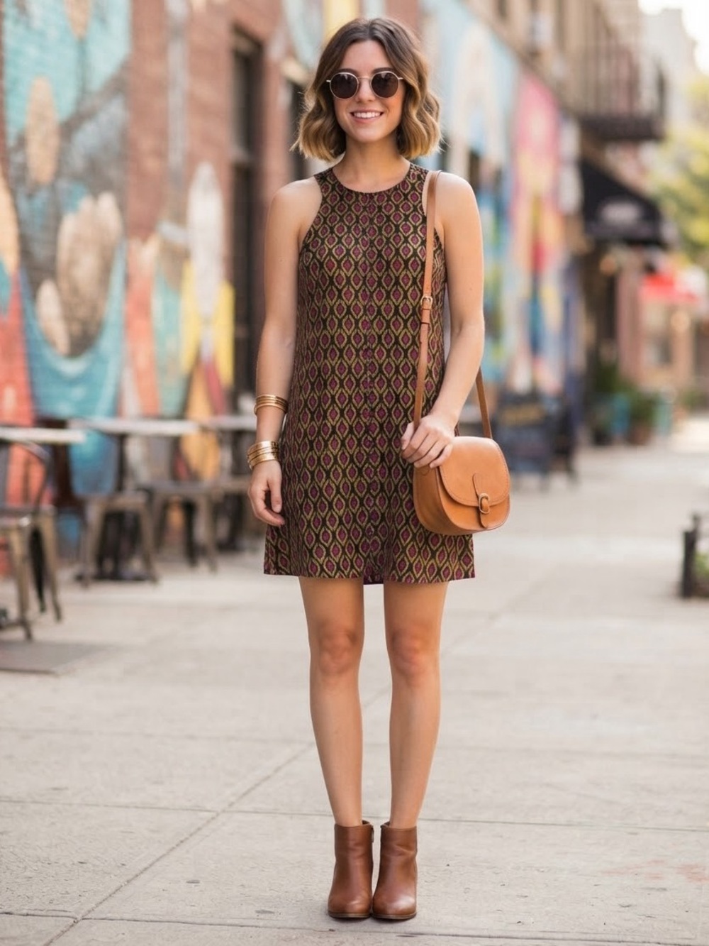 Peppermint USA Boho Paisley Shift Dress Size Small Racerback Mini Geo Print
